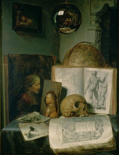 Still Life with a Skull by Gerrit Dou